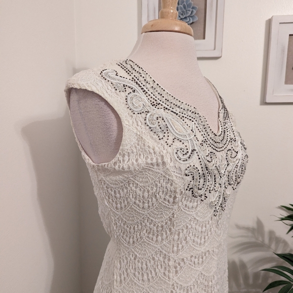 Reba Vintage Lace Boho Embroidered Beaded Cap Sleeve Midi Dress Cream Medium - Picture 4 of 8